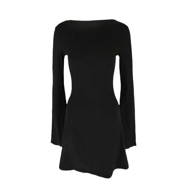 Damen elegantes Langarmkleid mit asymmetrischem Saum und fließendem Schnitt R&B