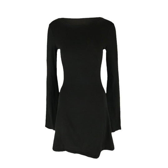 Damen elegantes Langarmkleid mit asymmetrischem Saum und fließendem Schnitt R&B