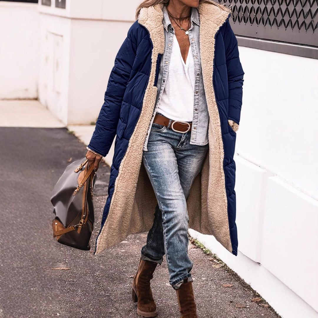 Damen Wintermantel im lässigen Oversized-Stil mit Kapuze und seitlichen Taschen R&B