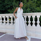 Damen Elegantes Maxikleid mit Halterneck-Design und fließendem Rock R&B