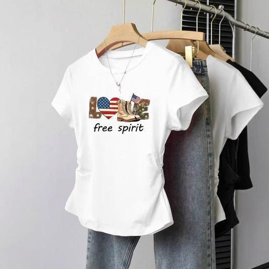 Damen Crop-T-Shirt mit figurbetontem Schnitt und R&Brnem Design R&B
