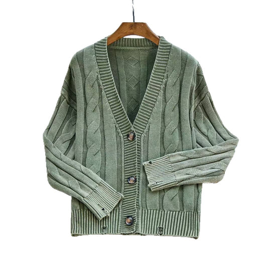 Damen Gemusterter Strickcardigan mit Zopfmuster und Knopfdetails R&B