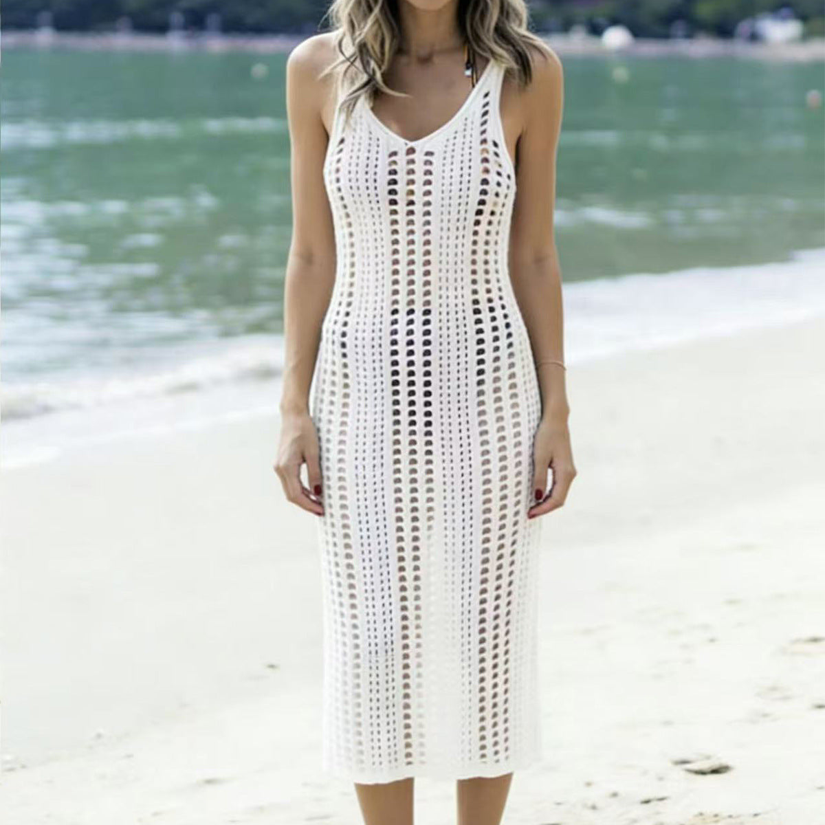 Damen Stricknetz Kleid im lässigen Design mit hohem Schlitz R&B