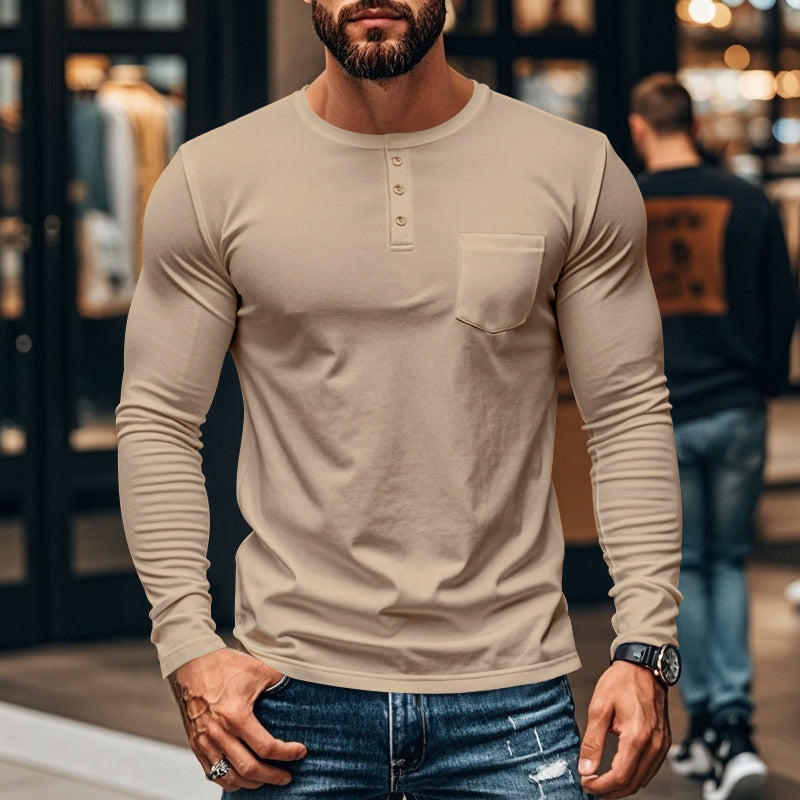 Herren Langarmshirt mit Knopfleiste und Brusttasche R&B
