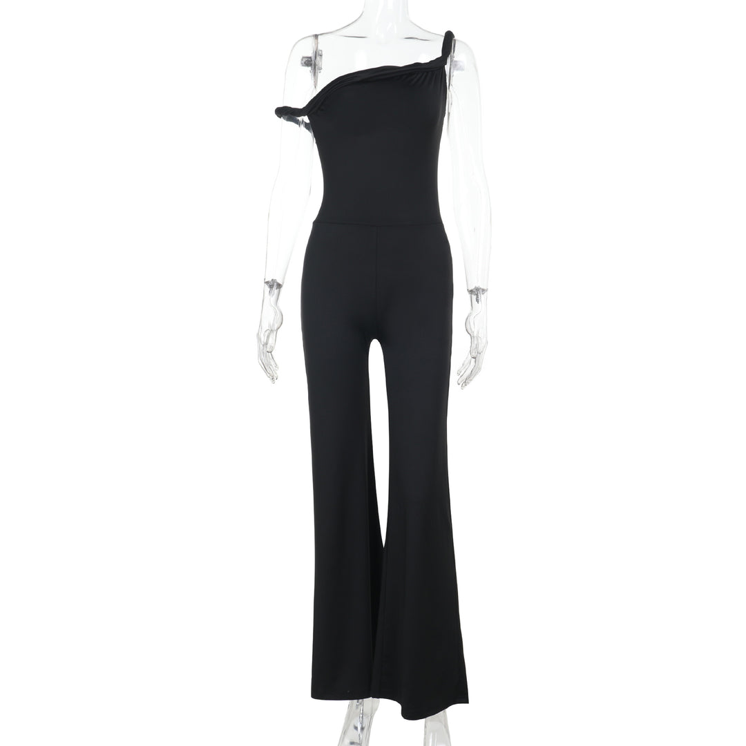 Damen schulterfreier Jumpsuit mit weitem Bein und elastischem Oberteil R&B