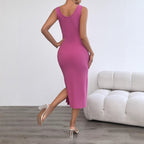 Damen figurbetontes Midi-Kleid aus Rippstrick mit Spaghettiträgern EB