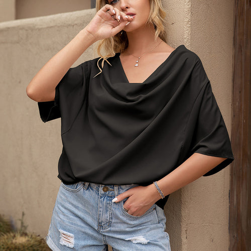 Damen Dekoratives V-Ausschnitt Bluse mit asymmetrischem Saum R&B