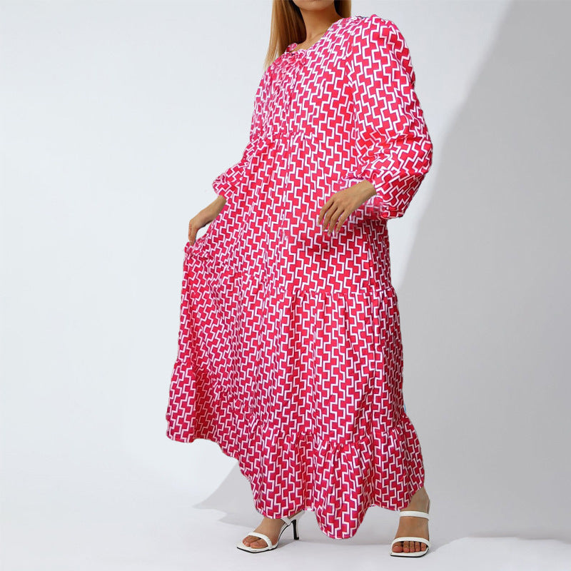R&B | Großes böhmisches Kleid mit Rundhalsausschnitt und Laternenärmeln