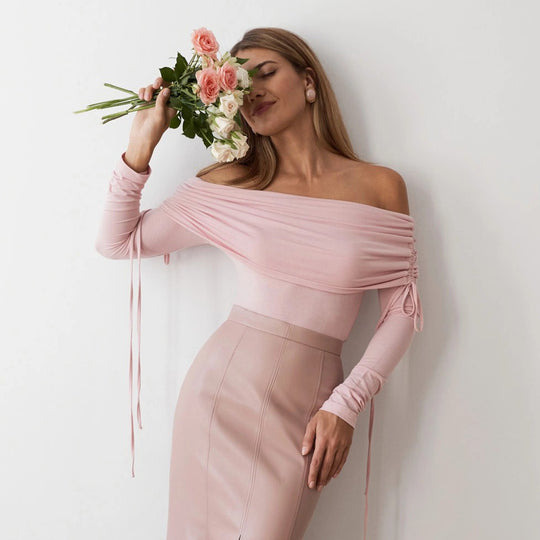 Damen Off-Shoulder Oberteil mit eleganter Raffung R&B