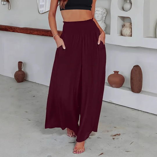 Damen Luftige Palazzo-Hose mit elastischem Bund R&B