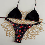 Damen Triangel-Bikini mit floralem Muster und eleganter Goldschließe R&B