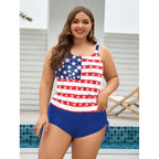 Damen Badeanzug-Set mit patriotischem Design und seitlichen Rüschendetails R&B