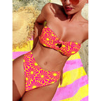 Damen Bandeau-Bikini mit floralen Mustern und verstellbaren Trägern R&B