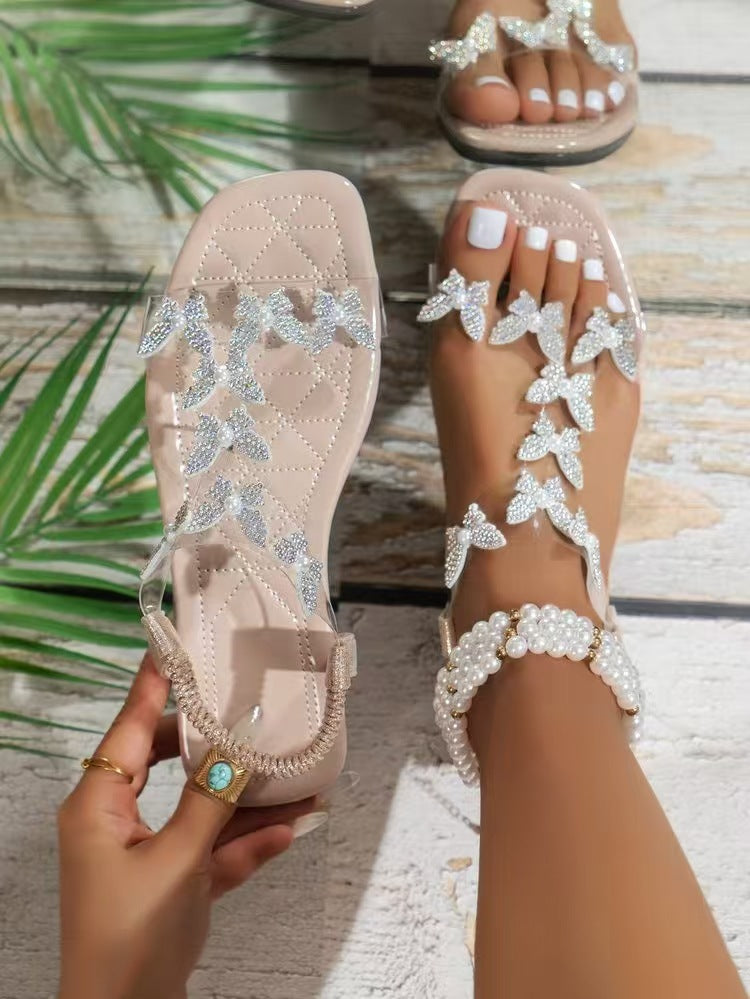 Damen Glamouröse Flip-Flops mit funkelnden Riemen und elastischem Fußbett R&B