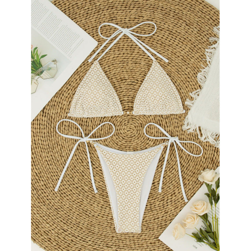 Damen Triangelbikini mit raffinierten Schleifen und modischem Punktmuster R&B