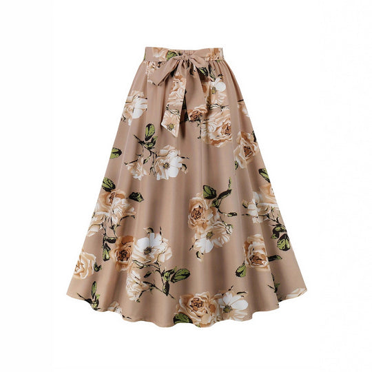 Damen Maxi-Rock mit floralem Muster und taillierter Schleife R&B