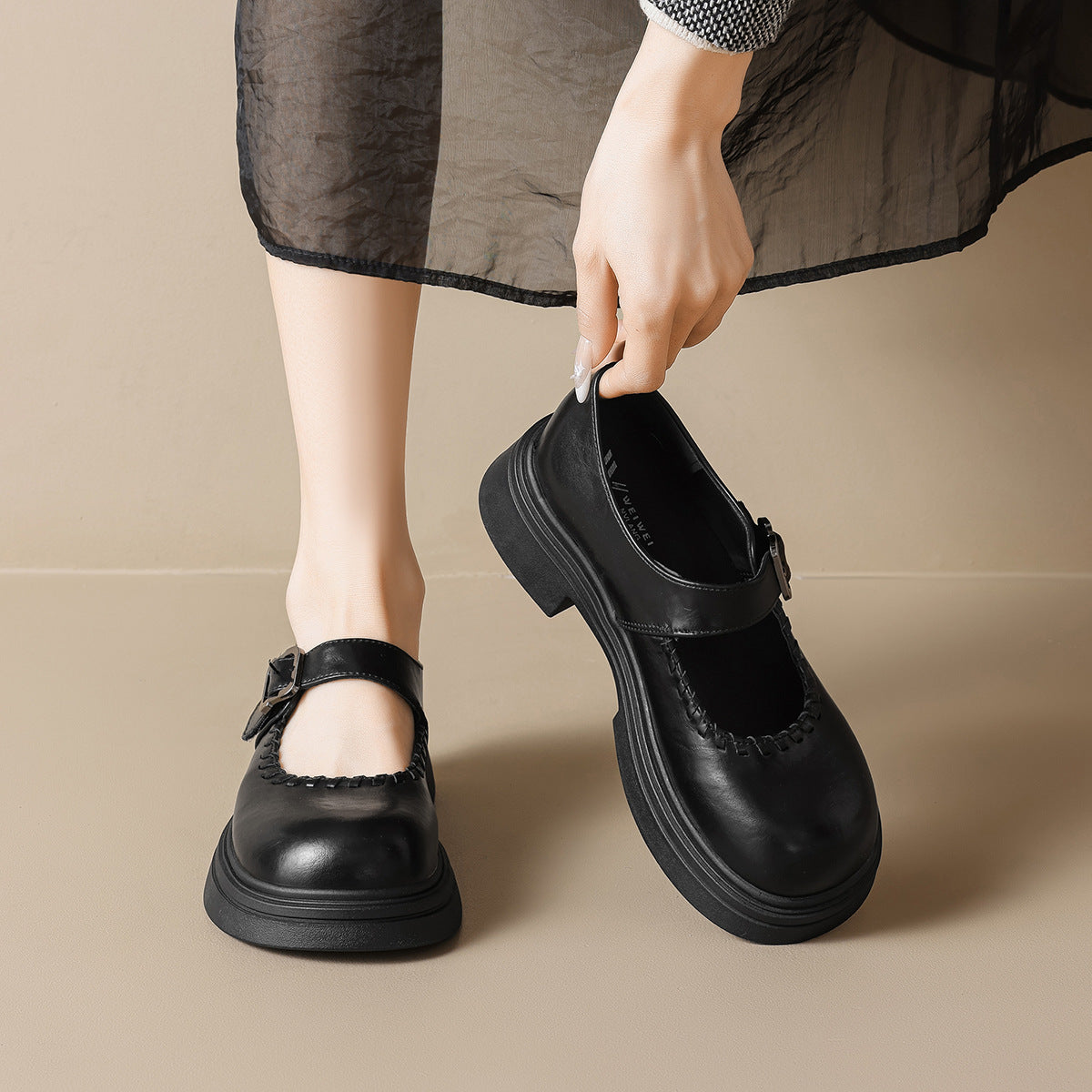 Damen modische Mary-Jane Schuhe mit dekorativem Schnallenverschluss