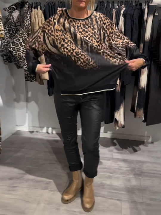 Damen Oberteil mit tierischem Druck und elegantem Schnitt Heidi-Mode