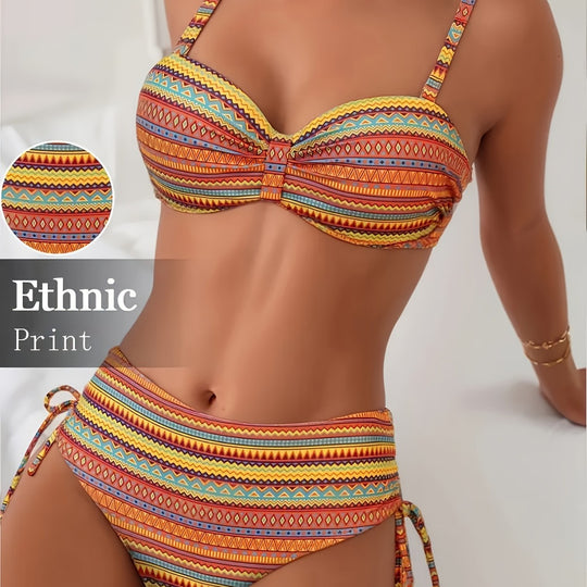 Damen Bikini-Set mit ethnischem Druck und verstellbaren Trägern R&B