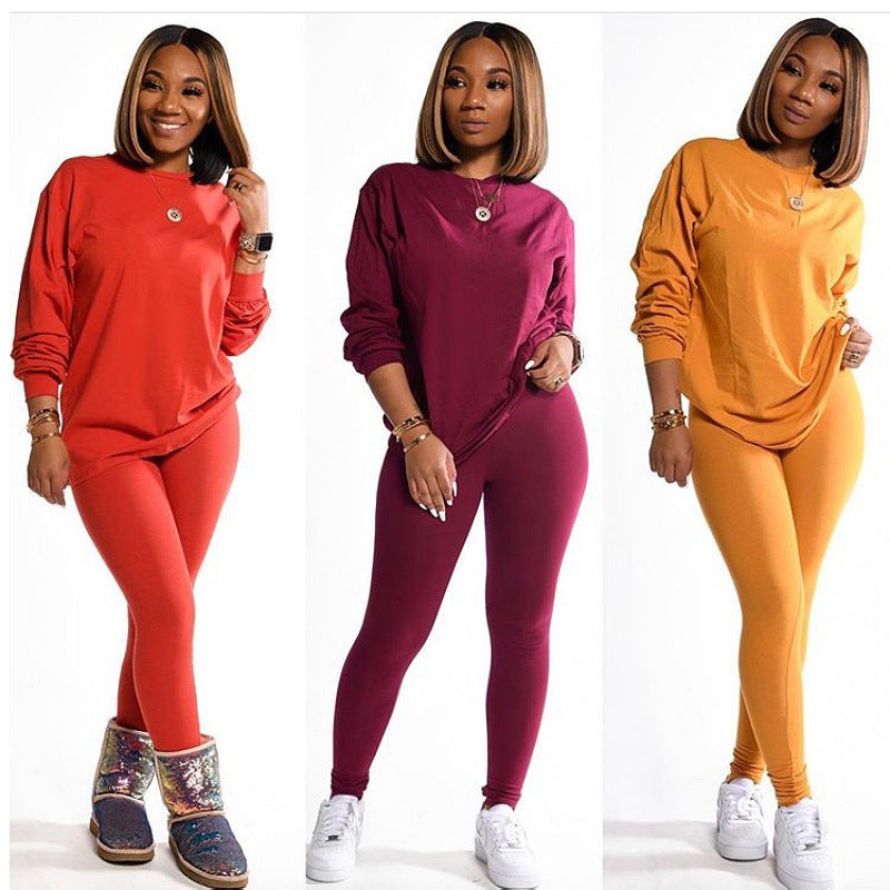 Damen Langarm Schlafanzug Set mit elastischen Hosen R&B