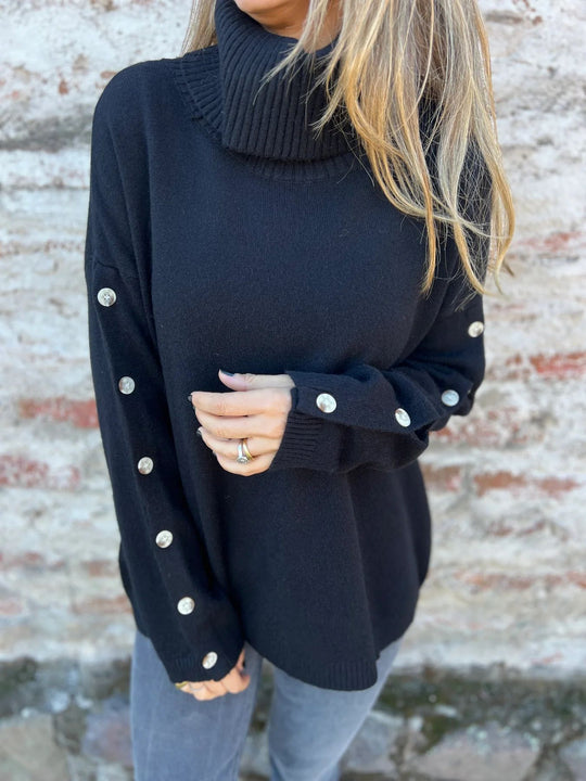 Damen kuscheliger Rollkragenpullover mit dekorativen Knöpfen R&B