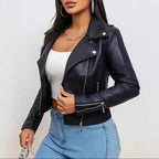 Damen Kunstleder Bikerjacke figurbetont geschnitten