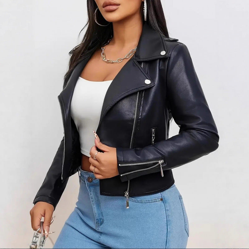 Damen Kunstleder Bikerjacke figurbetont geschnitten