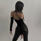 Damen Körperbetonter Langarm-Bodysuit mit tiefem V-Ausschnitt und raffinierten Rüschendetails R&B