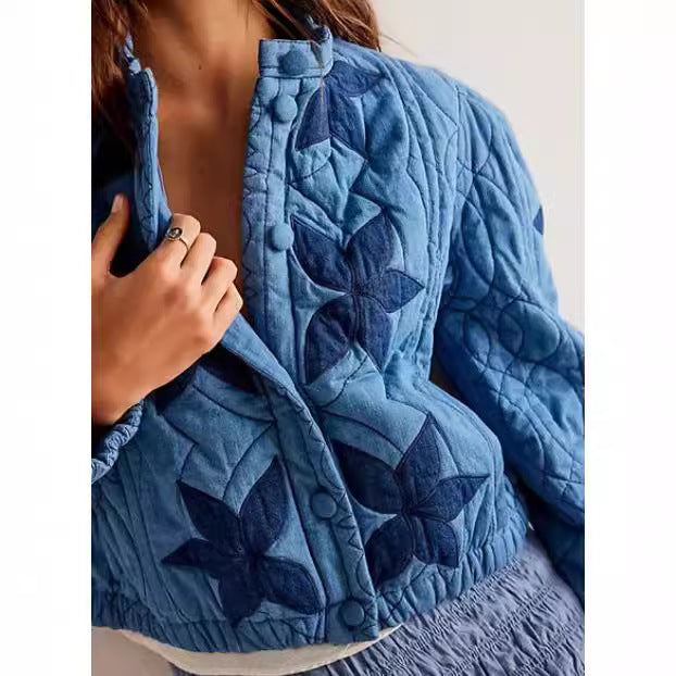 Damen gesteppte Bomberjacke mit floralem Design und elastischen Bündchen R&B