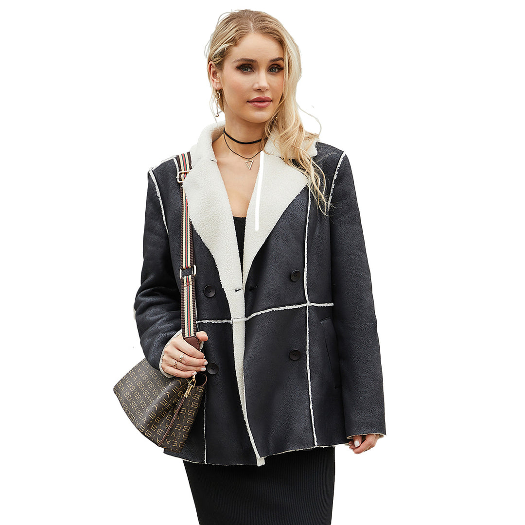 Damen modische Übergangsjacke mit kuscheligem Innenfutter und breitem Reverskragen R&B