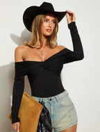 Damen Off-Shoulder Body mit eleganter Drapierung R&B