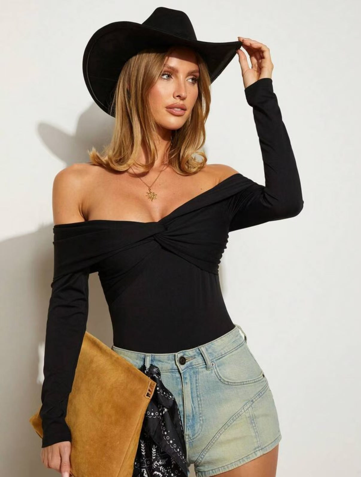 Damen Off-Shoulder Body mit eleganter Drapierung R&B