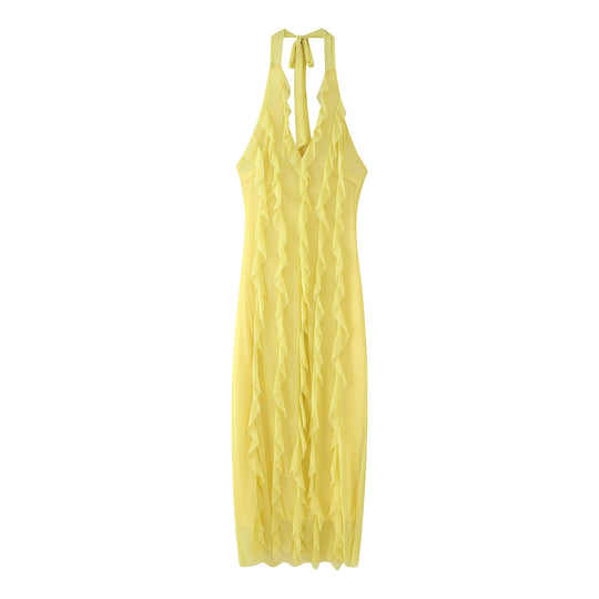 Damen Maxikleid mit voluminösem Rüschendesign R&B