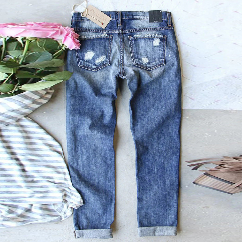 Damen Destroyed Jeans mit einzigartigen Halloween-Designs R&B