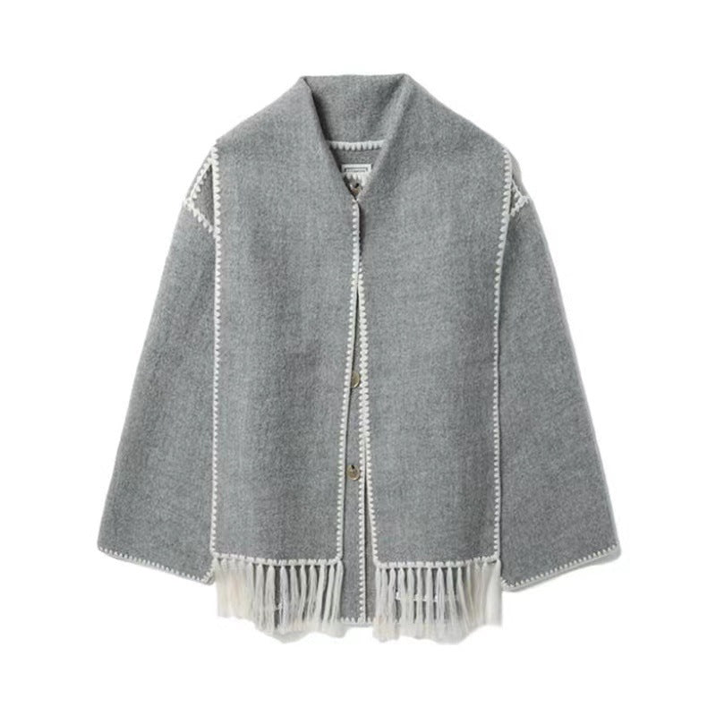 Damen Oversized Strickjacke mit Fransen und Taschen R&B