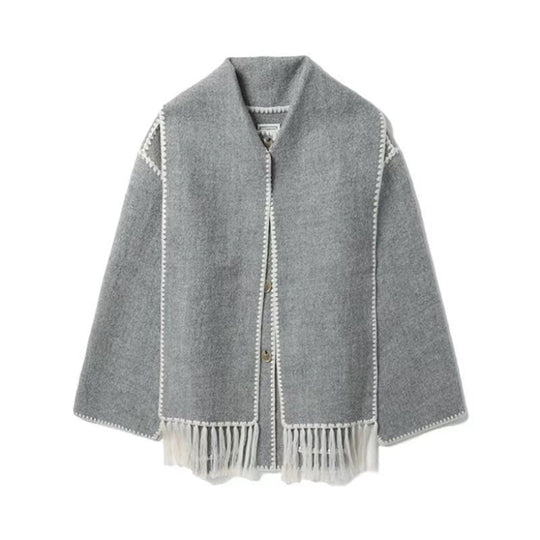 Damen Oversized Strickjacke mit Fransen und Taschen R&B
