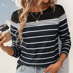 Damen Langarmshirt mit modernem Streifenmuster und Rundhalsausschnitt R&B