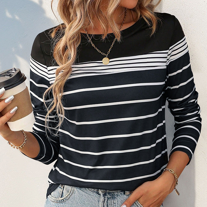 Damen Langarmshirt mit modernem Streifenmuster und Rundhalsausschnitt R&B