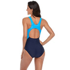 Damen Einteiler Badeanzug mit sportlichem Farbkontrast und hohem Beinausschnitt R&B