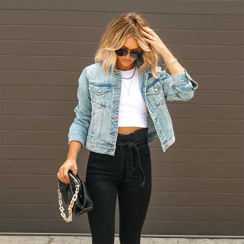 Damen Court Denimjacke im lässigen cropped Stil mit Fransendetails R&B