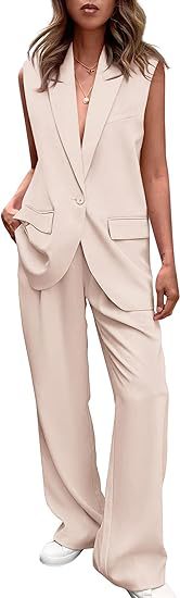 Damen ärmelloses Blazer-Set mit weit geschnittenen Hosen R&B