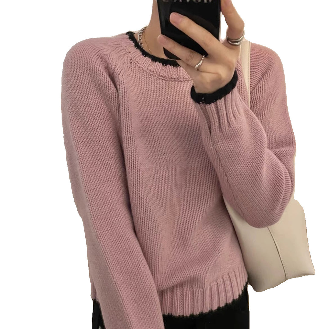 Damen Modischer Pullover mit strukturiertem Saum und kontrastierenden Ärmeln R&B