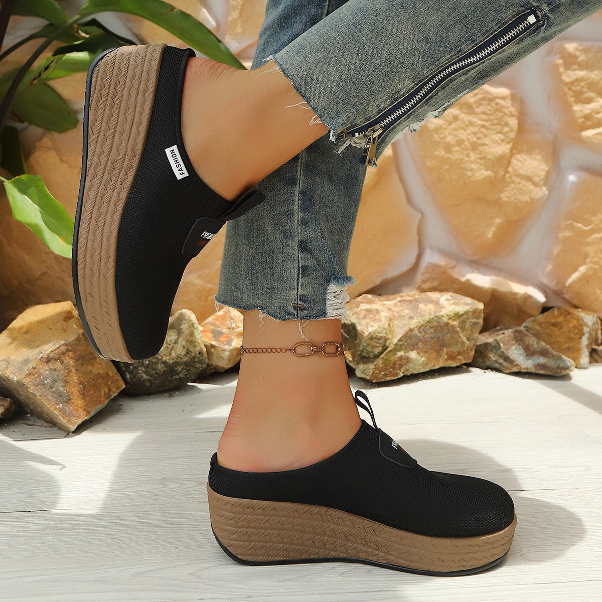 Damen Slipper mit rutschfester Sohle und elastischem Obermaterial R&B