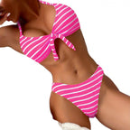 Damen Hochgeschnittener Bikini mit modischem Knoten und gestreiftem Design R&B