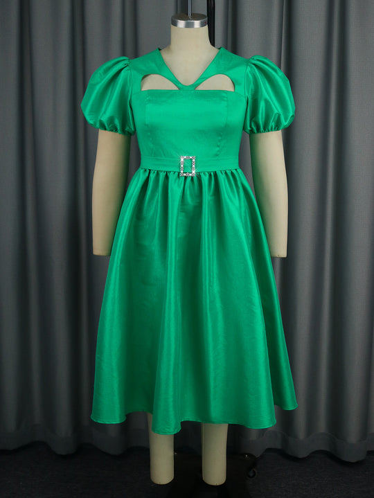 Damen Abendkleid mit modischen Puffärmeln und einzigartigem Cut-Out-Design R&B