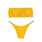 Damen Bandeau-Bikini mit dekorativen Rüschen und funkelnden Akzenten R&B