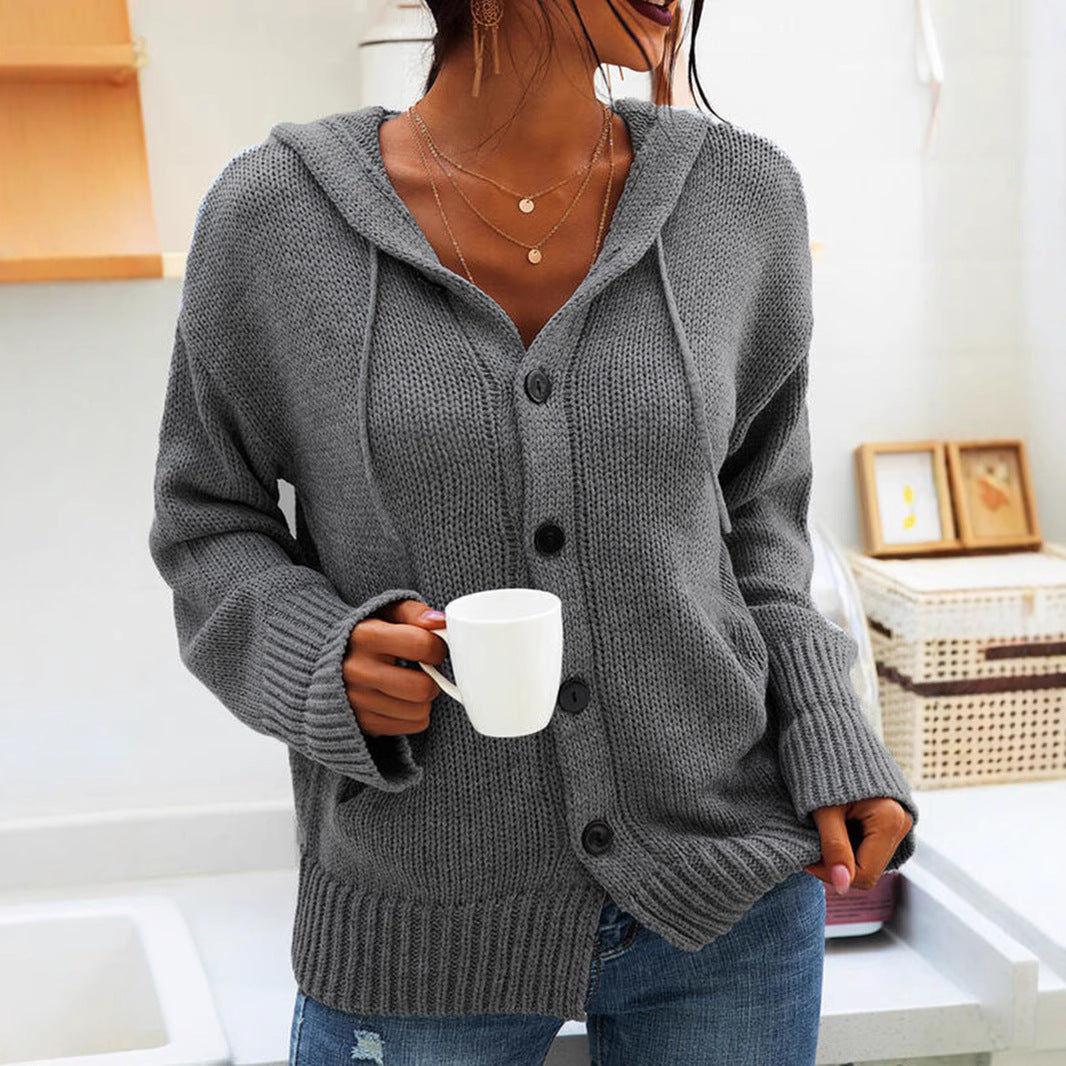 Damen kuschelige Strickjacke mit Kapuze und praktischen Taschen