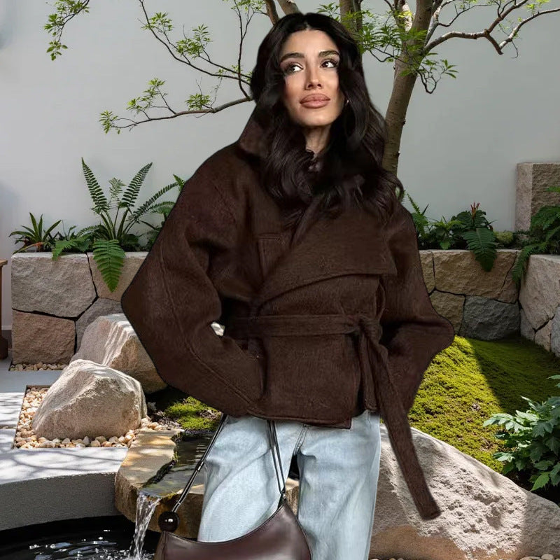 Damen Oversized Wollmantel mit Gürtel R&B