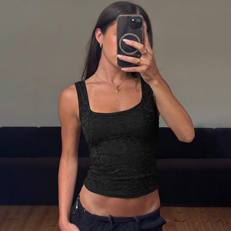 Damen Spitzentop mit quadratischem Ausschnitt und figurbetontem Schnitt R&B