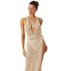 Damen figurbetontes Netzkleid mit raffiniertem Muster R&B